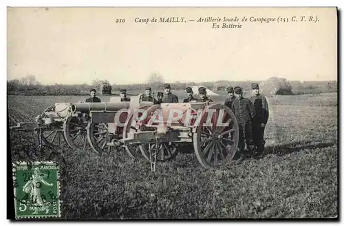 Cartes postales Militaria Camp de Mailly Artillerie lourde de Campagne En batterie