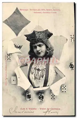 Cartes postales Cartomancie Voyance Folklore Horoscope Les 4 valets Valet de carreau