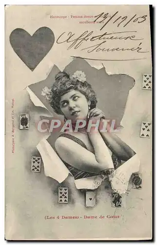 Cartes postales Cartomancie Voyance Folklore Horoscope Les 4 dames Dame de coeur