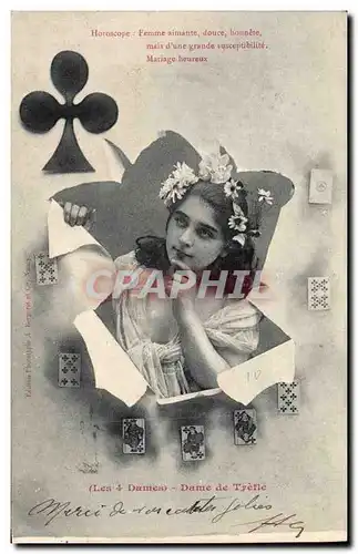 Cartes postales Cartomancie Voyance Folklore Horoscope Les 4 dames Dame de trefle