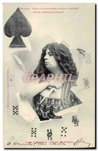 Cartes postales Cartomancie Voyance Folklore Horoscope Les 4 dames Dame de pique