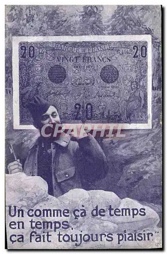 Cartes postales Banque Soldat Billet 20 Francs