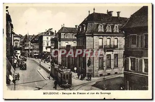 Ansichtskarte AK Banque de France et rue du Sauvage Mulhouse Tramway