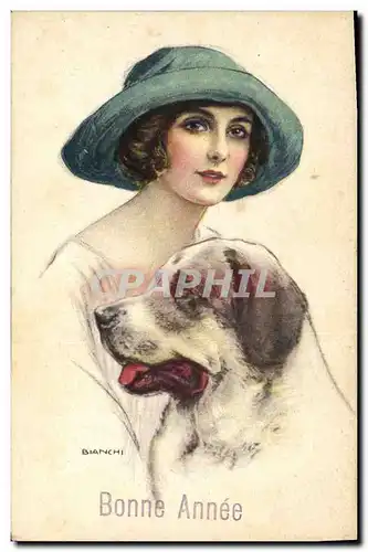 Cartes postales Fantaisie Illustrateur Bianchi Femme Chien