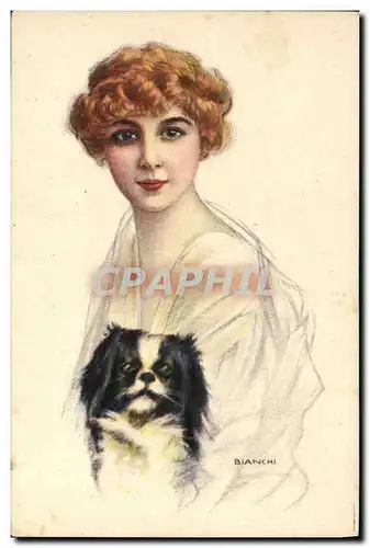 Cartes postales Fantaisie Illustrateur Bianchi Femme Chien