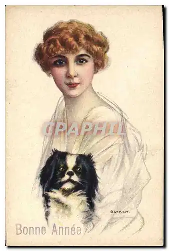 Cartes postales Fantaisie Illustrateur Bianchi Femme Chien