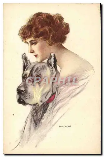 Cartes postales Fantaisie Illustrateur Bianchi Femme Chien