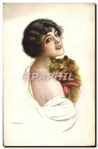 Cartes postales Fantaisie Illustrateur Bianchi Femme Chat