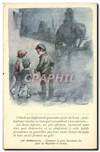 Ansichtskarte AK Fantaisie Illustrateur Poulbot Victor Hugo Les Miserables Napoleon Gavroche elephant