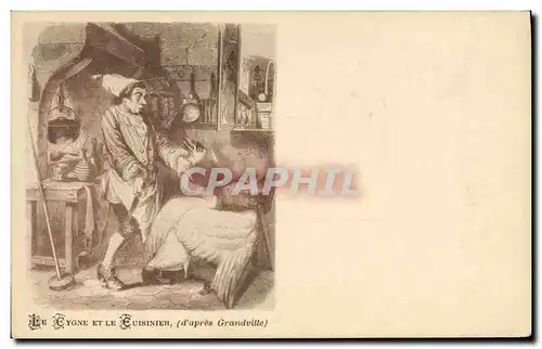 Cartes postales Fantaisie Illustrateur Un cygne et le cuisinier d&#39apres Grandville