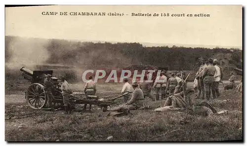 Ansichtskarte AK Militaria Camp de Chambaran Batterie de 155 court en action