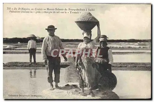 Cartes postales De St Nazaire au Croisic Marais salants du Bourg de Batz a Saille Paludiere portant sa gede char