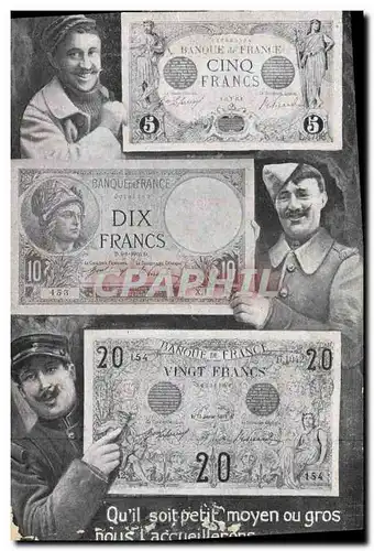 Ansichtskarte AK Billets 5 Francs 10 Francs 20 Francs