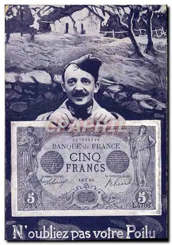 Cartes postales Billet Cinq Francs Poilu Militaria