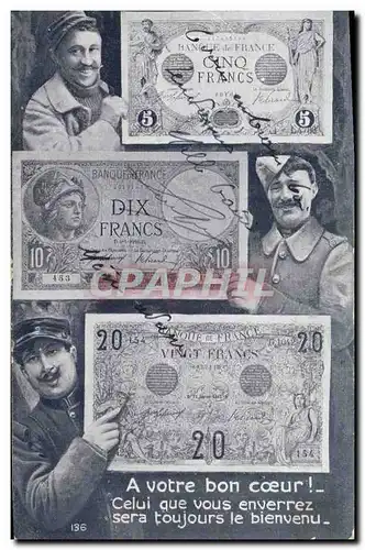 Ansichtskarte AK Billets Cinq Francs Dix Francs Vingt Francs