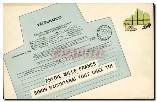 Cartes postales Telegramme Envoie Mille Francs