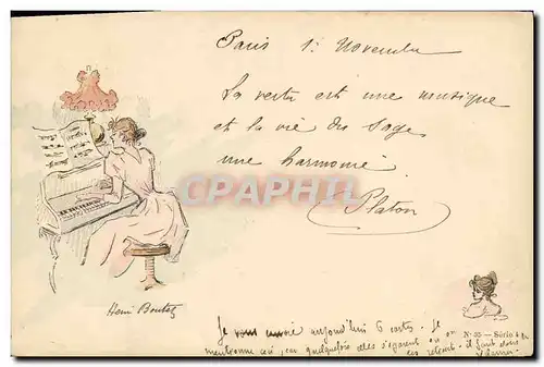 Cartes postales Fantaisie Illustrateur Femme Henri Boutez Piano