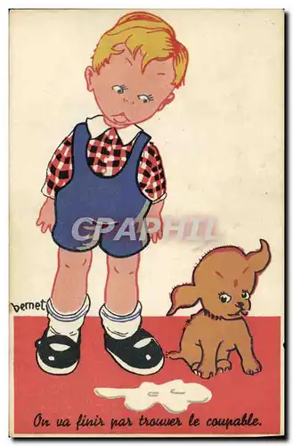 Cartes postales Fantaisie Illustrateur Enfant Chien Bernet