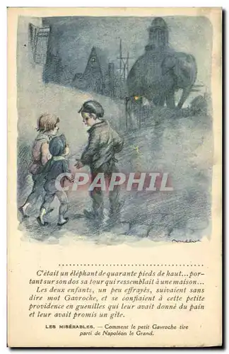 Cartes postales Fantaisie Illustrateur Poulbot Victor Hugo Les Miserables Napoleon Gavroche Elephant