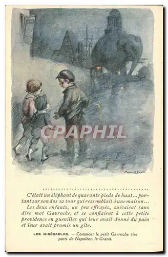 Ansichtskarte AK Fantaisie Illustrateur Poulbot Victor Hugo Les Miserables Napoleon Gavroche elephant