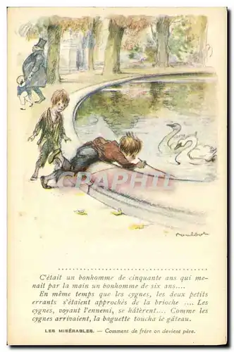 Cartes postales Fantaisie Illustrateur Poulbot Victor Hugo Les Miserables Cygnes