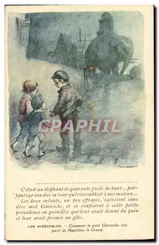 Cartes postales Fantaisie Illustrateur Poulbot Les Miserables Napoleon Gavroche Elephant