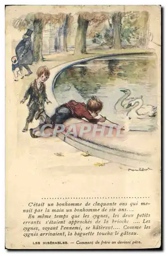 Cartes postales Fantaisie Illustrateur Poulbot Victor Hugo Les Miserables Cygnes