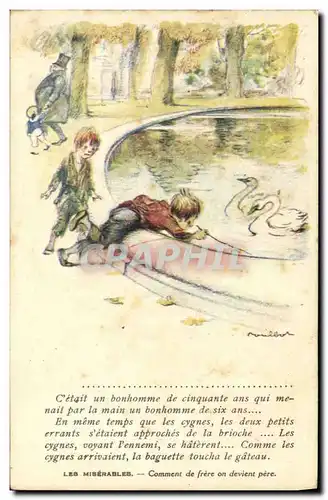 Cartes postales Fantaisie Illustrateur Poulbot Victor Hugo Les Miserables Cygnes Swan