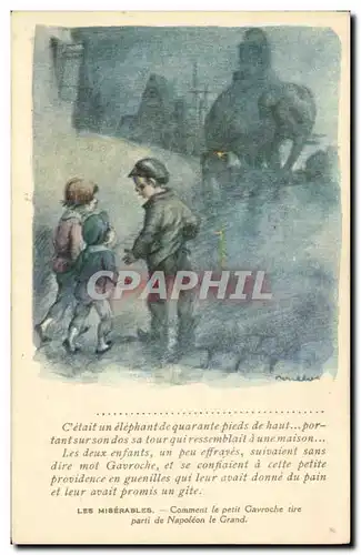 Ansichtskarte AK Fantaisie Illustrateur Poulbot Victor Hugo Les Miserables Napoleon Gavroche Elephant