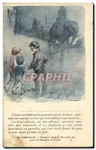 Ansichtskarte AK Fantaisie Illustrateur Poulbot Victor Hugo Les Miserables Napoleon Gavroche Elephant