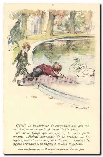 Cartes postales Fantaisie Illustrateur Poulbot Victor Hugo Les Miserables Cygne Cygnes Swan