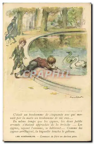 Cartes postales Fantaisie Illustrateur Poulbot Victor Hugo Les Miserables Cygne Cygnes Swan