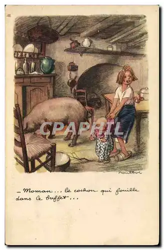 Cartes postales Fantaisie Illustrateur Poulbot Cochon Porc