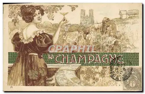 Cartes postales Fantaisie Illustrateur Femme la Champagne Vin Reims