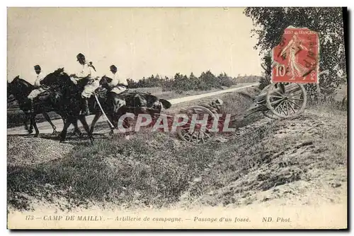 Cartes postales Militaria Camp de Mailly Artillerie de campagne Passage d&#39un fosse