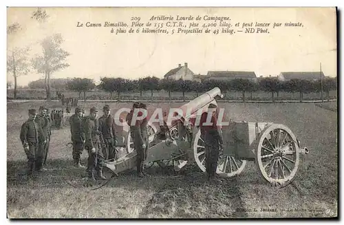 Cartes postales Militaria Artillerie lourde de campagne La canon Rimailho