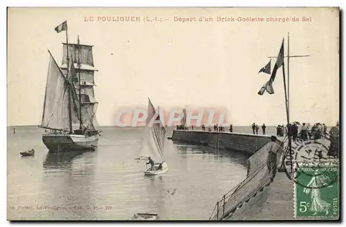 Cartes postales Folklore Marais Salants Le Pouliguen Depart d&#39un brick goelette charge de sel Bateau