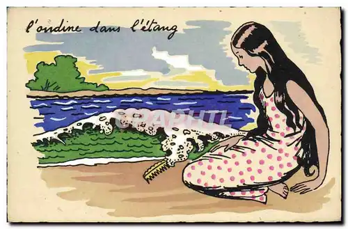 Cartes postales Fantaisie Illustrateur L&#39ondine dans l&#39etang