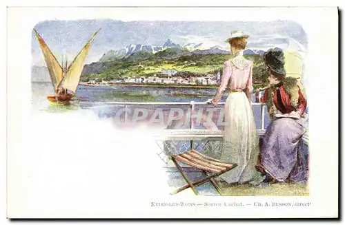 Cartes postales Fantaisie Illustrateur Evian les Bains Source Cachat