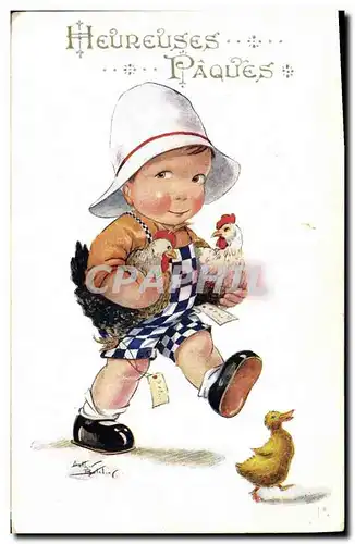 Cartes postales Fantaisie Illustrateur Enfant Paques