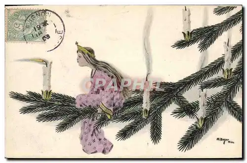 Ansichtskarte AK Fantaisie Illustrateur Femme Sapin