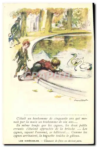Ansichtskarte AK Fantaisie Illustrateur Poulbot Victor Hugo Les Miserables Cygne Swan