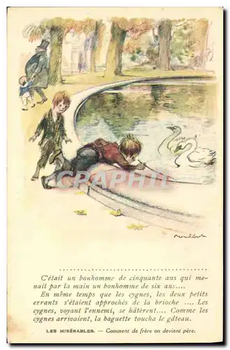 Cartes postales Fantaisie Illustrateur Poulbot Victor Hugo Les Miserables Cygne Swan