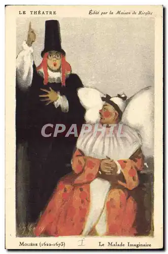 Cartes postales Fantaisie Illustrateur Le theatre Moliere Le malade imaginaire