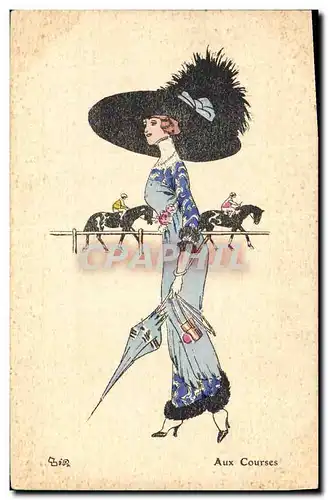 Cartes postales Fantaisie Illustrateur Femme Aux course Cheval Hippisme