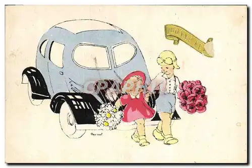Ansichtskarte AK Fantaisie Illustrateur Enfant Automobile