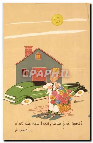 Cartes postales Fantaisie Illustrateur Bernet Enfant Automobile