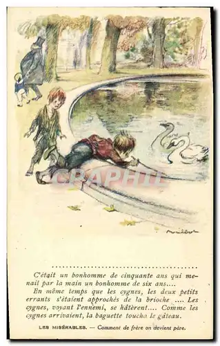 Cartes postales Fantaisie Illustrateur Poulbot Victor Hugo Les miserables Cygne Swan