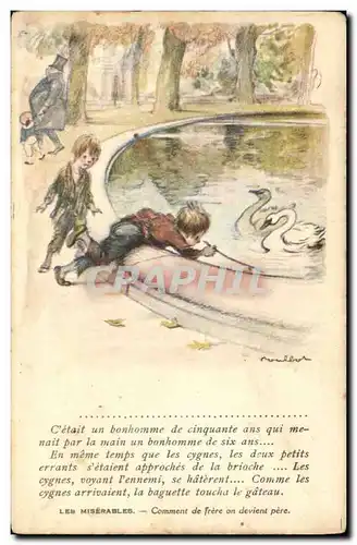 Cartes postales Fantaisie Illustrateur Poulbot Victor Hugo Les miserables Cygne Swan