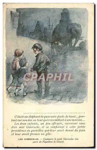 Ansichtskarte AK Fantaisie Illustrateur Poulbot Victor Hugo Les miserables Gavroche Napoleon Elephant